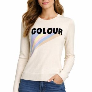 Chinti & Parker Colour Rainbow Intarsia Cotton Sweater Cream Graphic Knit Small